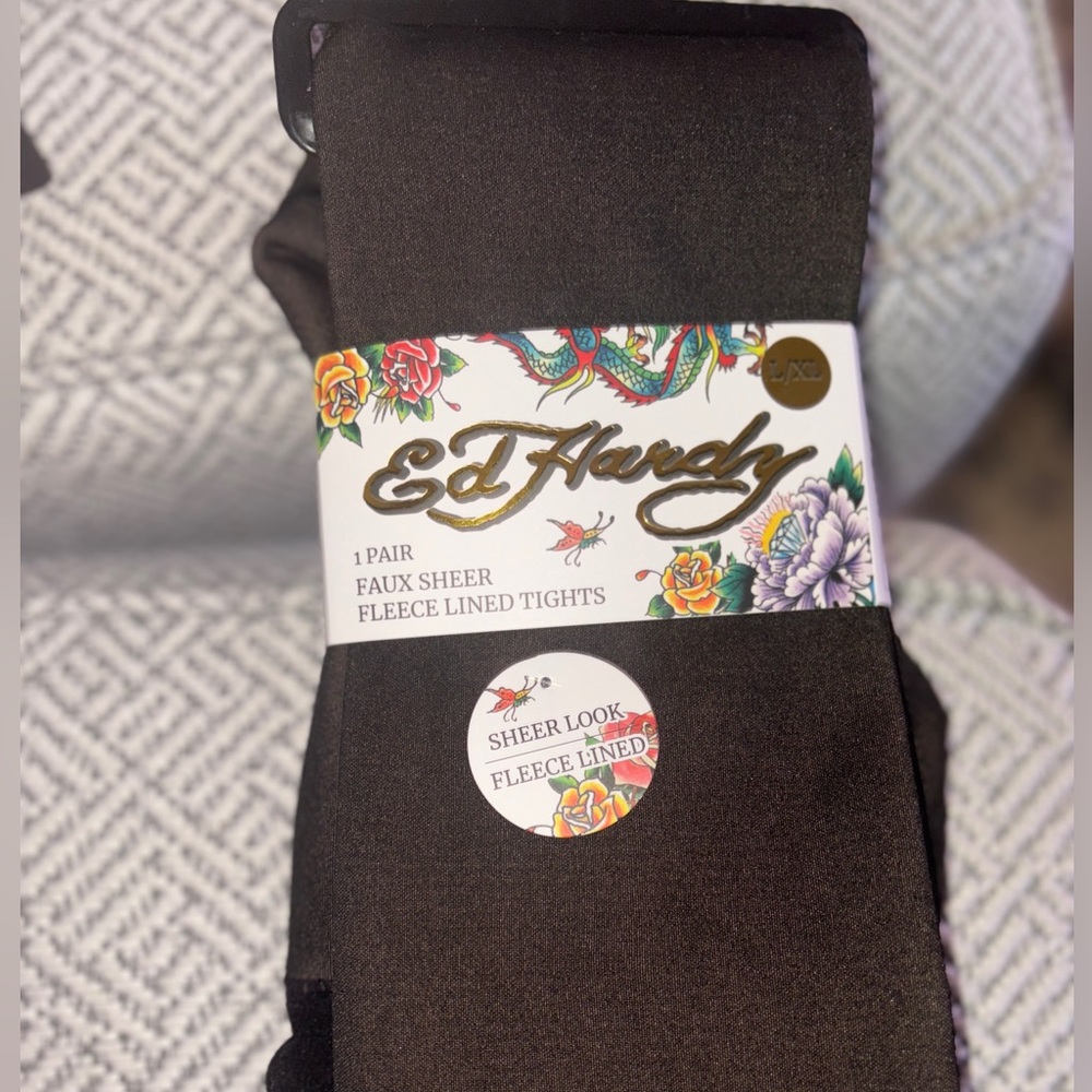 Ed Hardy Faux Sheer Fleece Lined Tights